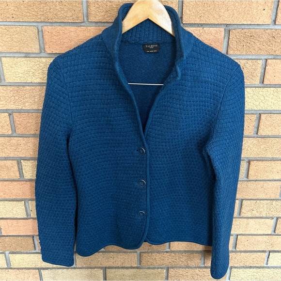 Talbots Women’s Pure Merino Wool Basket-Weave Knit Cardigan Sweater Petites - Picture 1 of 7